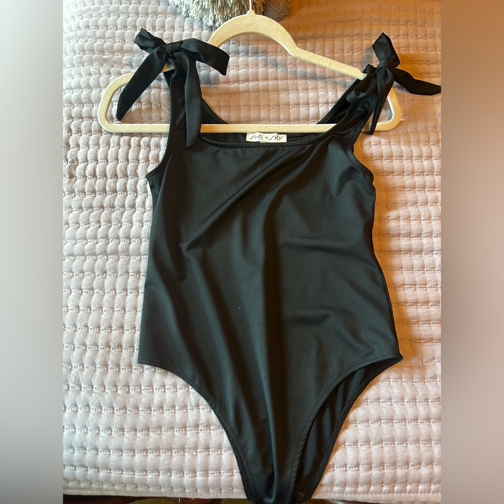 She + Sky Black Bodysuit with Tie Straps